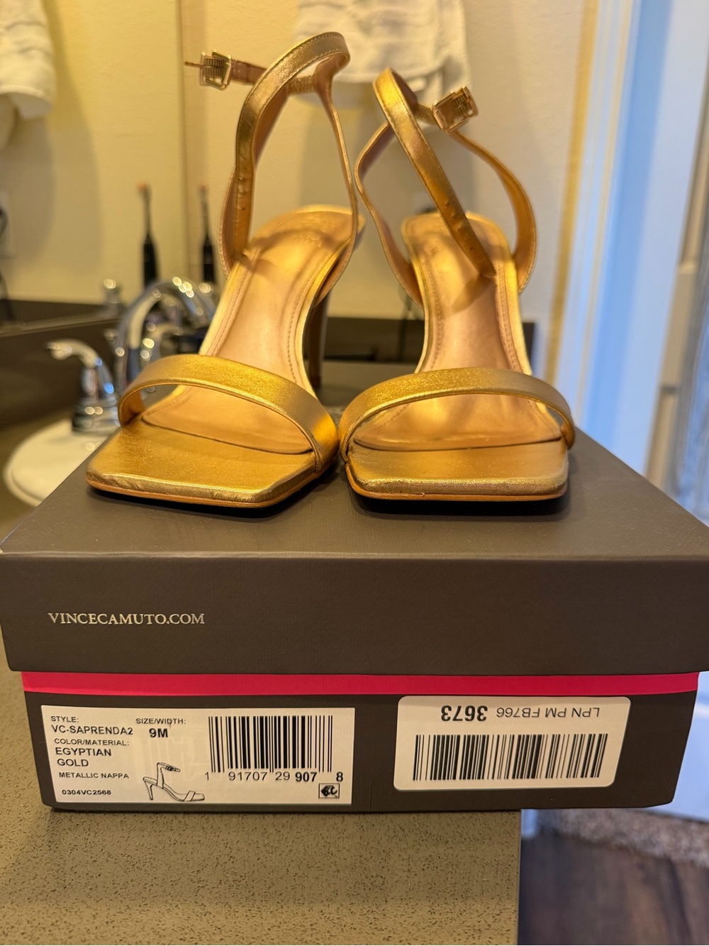 Vince Camuto- Gold Women's Ankle-Strap Sandal - Elegant Metallic Dress Heel